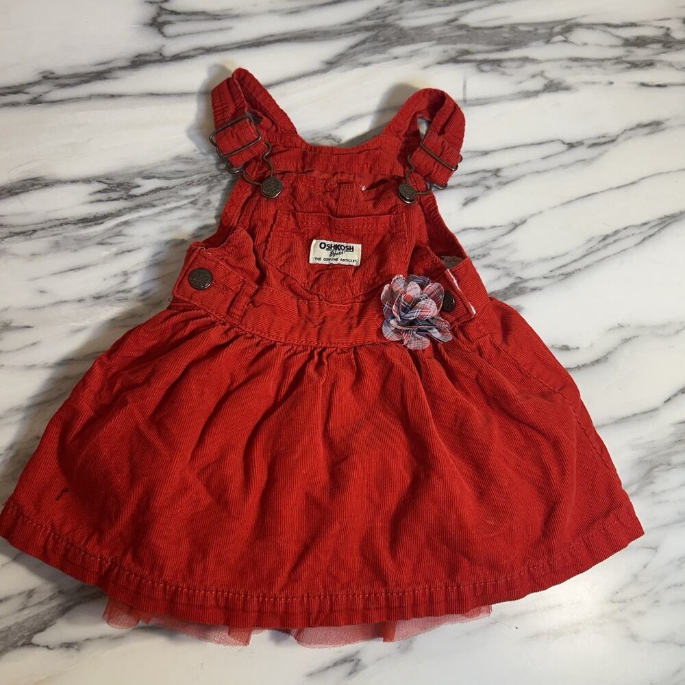 Oshkosh B’gosh Red‎ Corduroy Jumper Dress Sleeveless Overalls Skirtall 12 Months